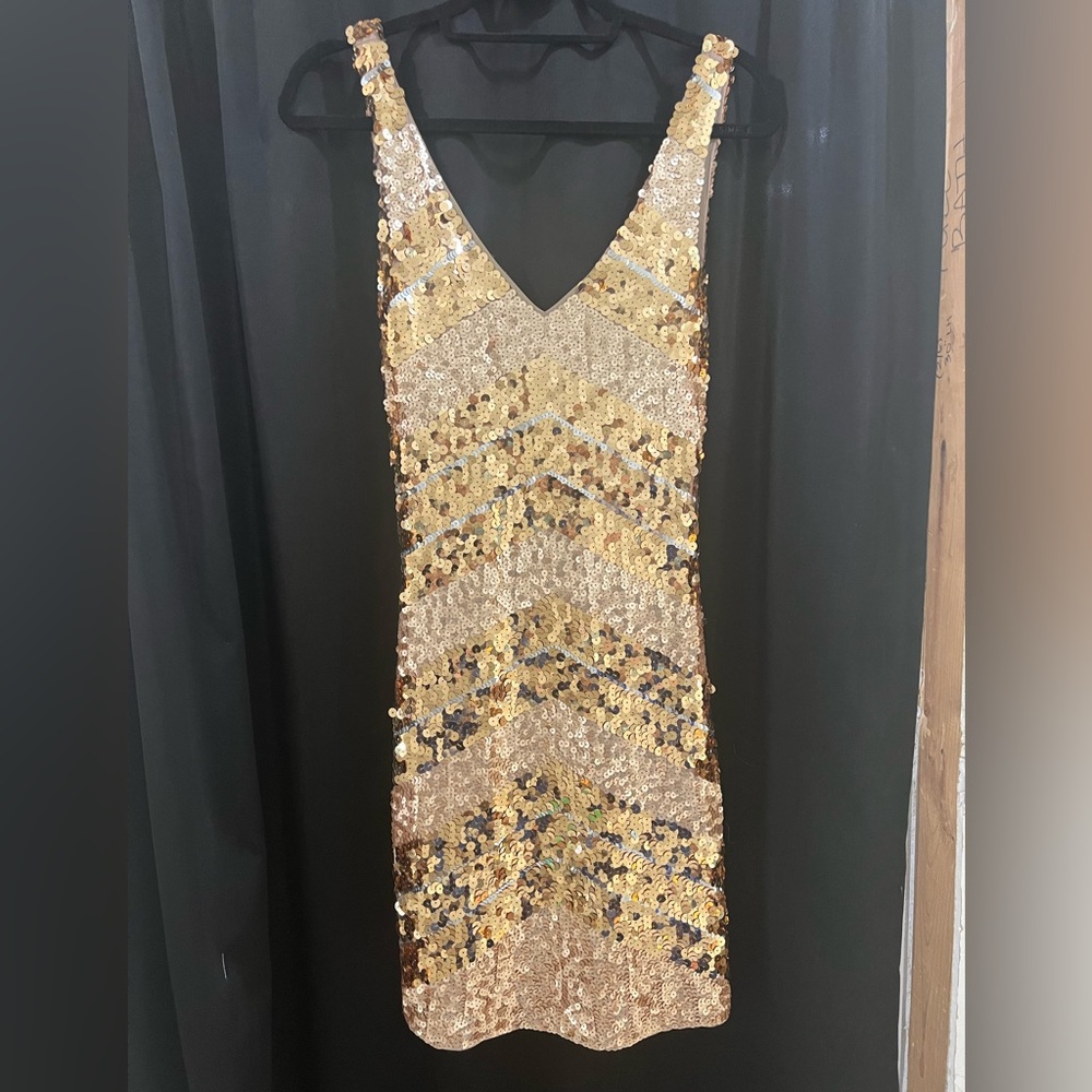 Gold Sequins Chevron Pattern Dress